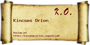 Kincses Orion névjegykártya